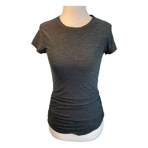 New Balance Running Tee Heather Gray Short Sleeve Crewneck Side Ruched XS - Picture 1 of 6